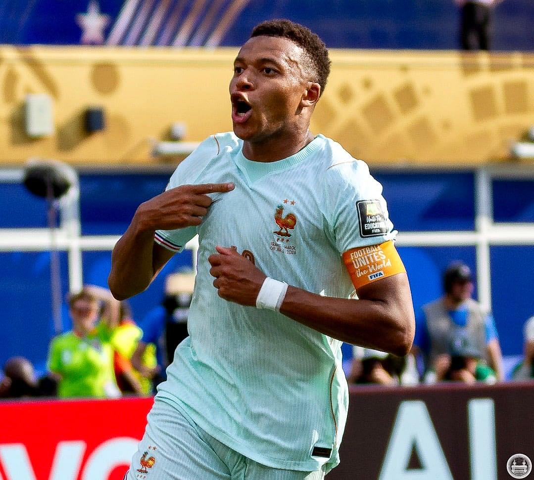 Kylian Mbappe celebrates for France during the World Cup
