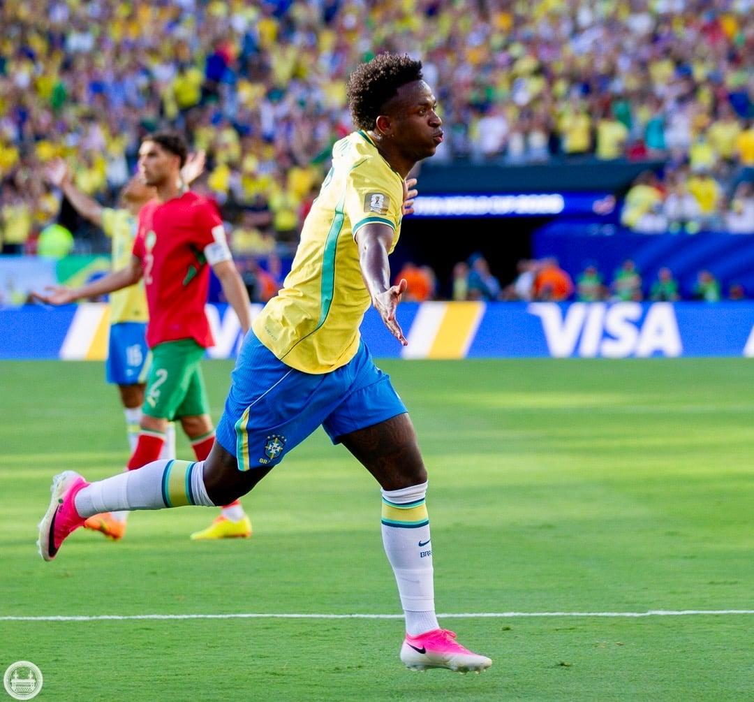 Vinicius Jr. scoring for Brazil against Morocco at the World Cup