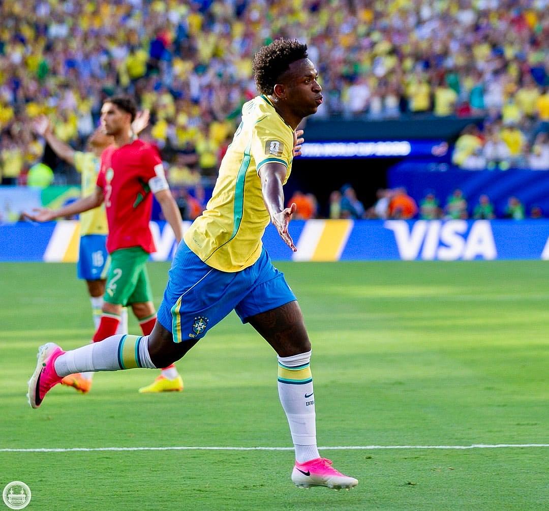 Vinicius Jr. scoring for Brazil against Morocco at the World Cup