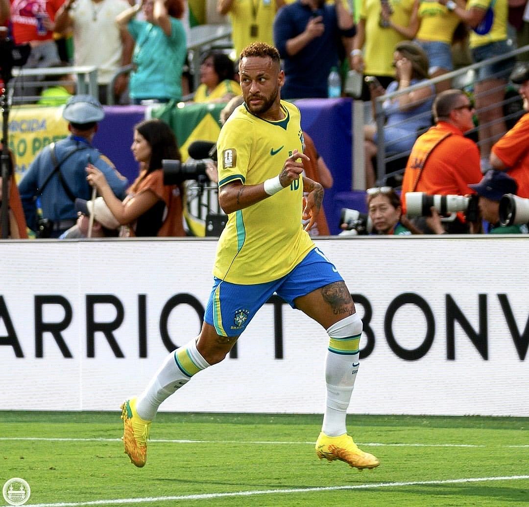 Neymar runs for Brazil during the World Cup match against Norway