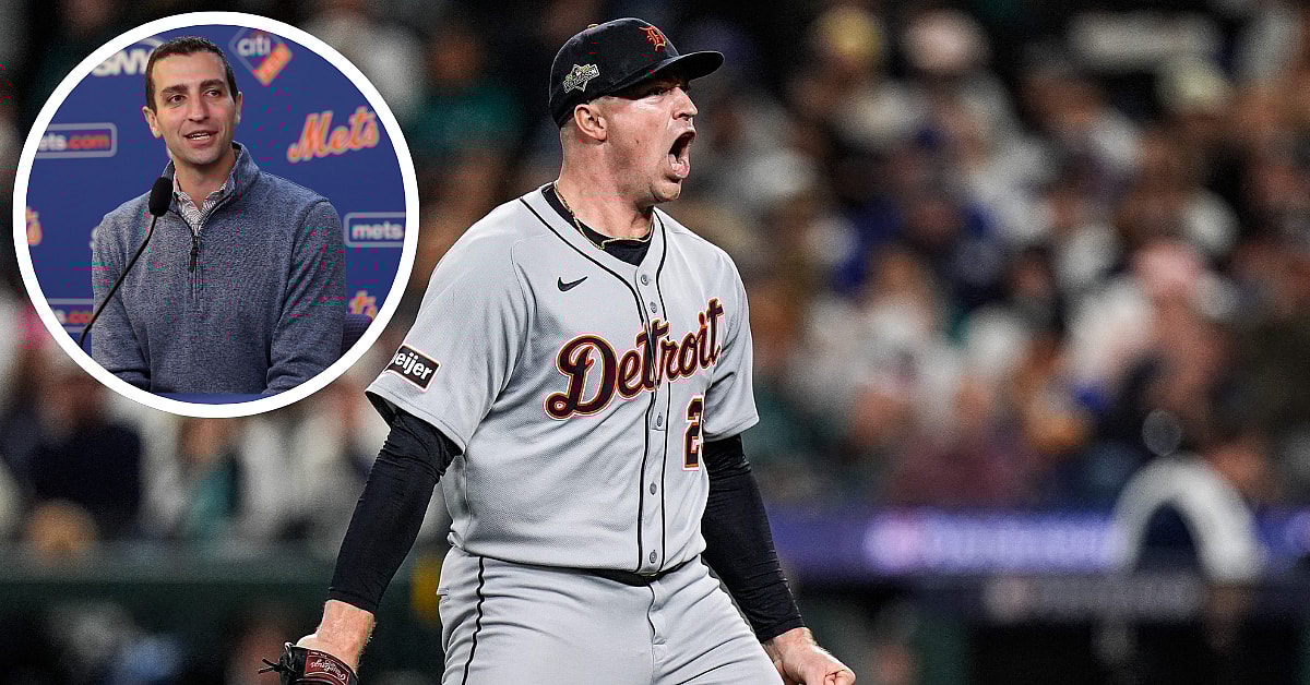 Tigers pitcher Tarik Skubal celebrates striking out Mariners catcher Cal Raleigh in the sixth inning of ALDS Game 5 at T-Mobile Park in Seattle on Friday, Oct. 10, 2025., mets