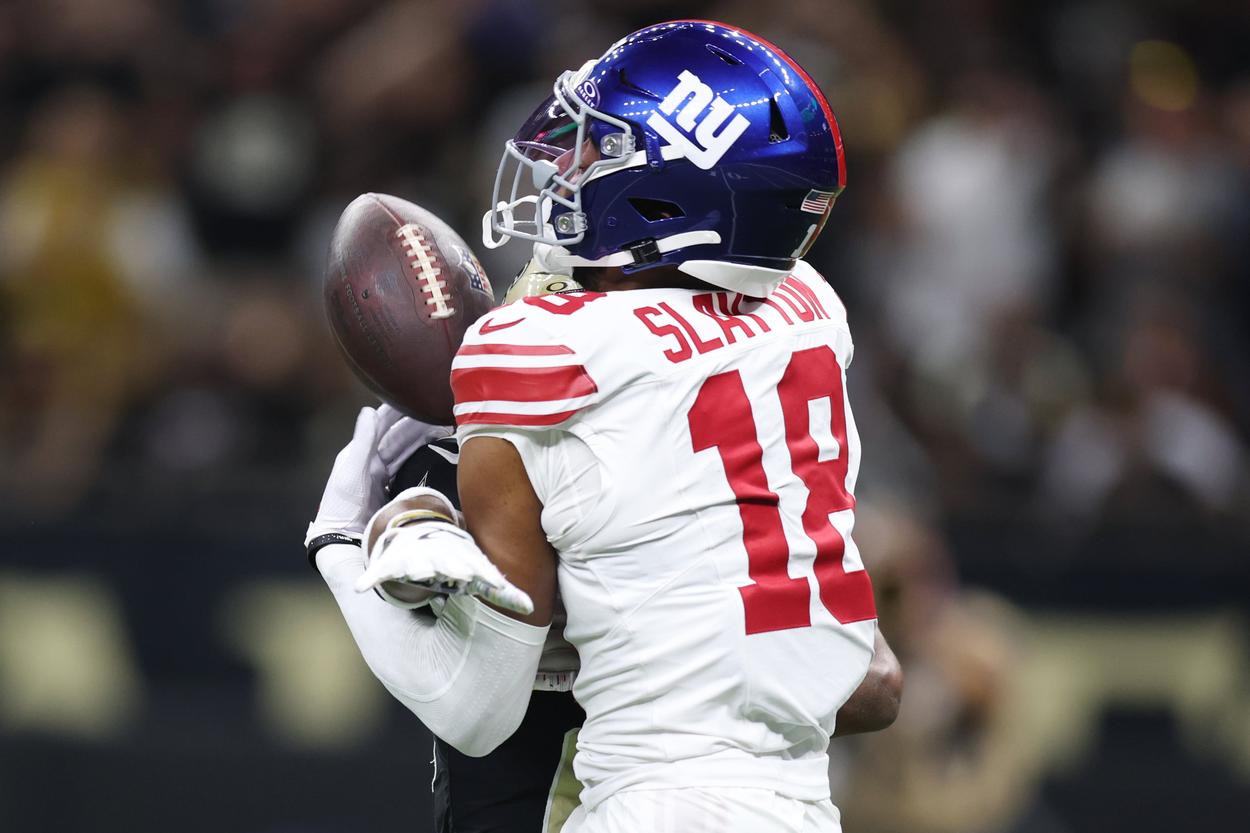 Darius Slayton running a route for the Giants