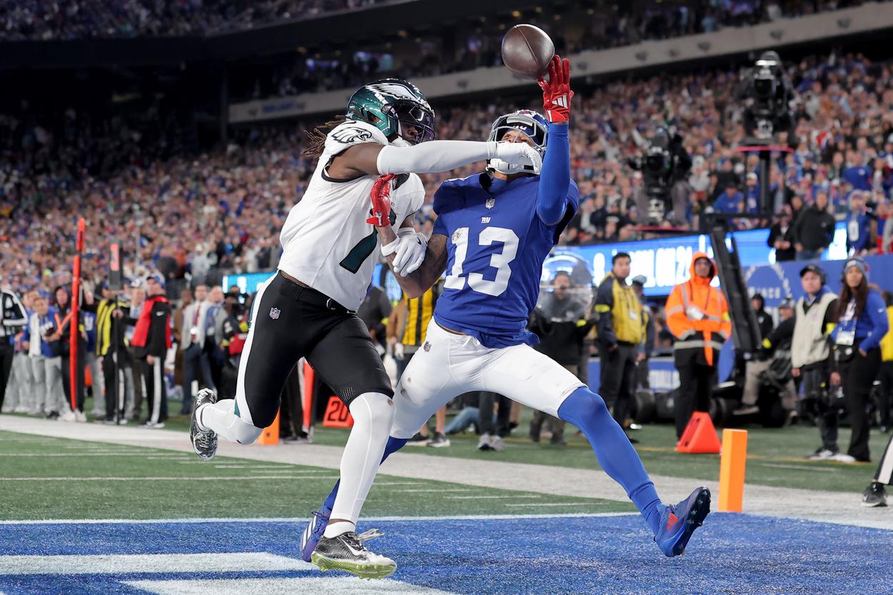 Jalin Hyatt running a route for the Giants