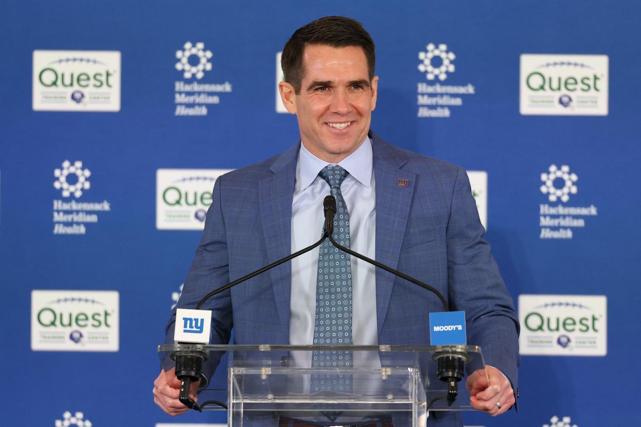 John Harbaugh at his introductory press conference as Giants head coach
