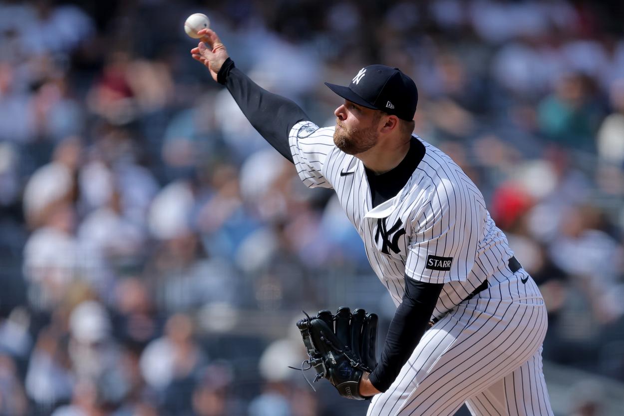 David Bednar pitches for the Yankees against the Guardians