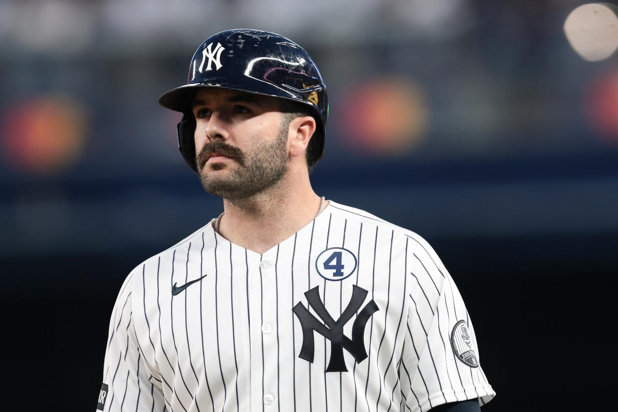 Austin Wells reacts during a Yankees game against Cleveland