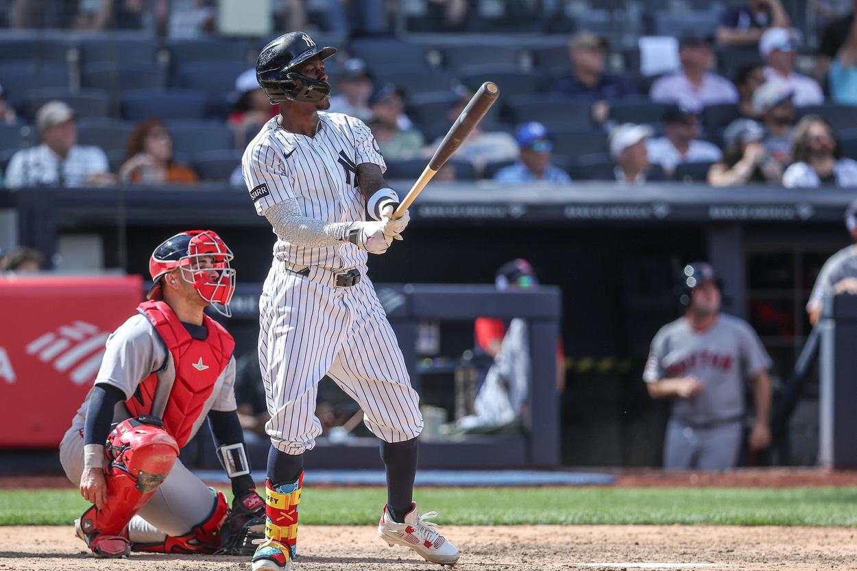 Jazz Chisholm Jr. hits a three-run home run for the Yankees against the Red Sox