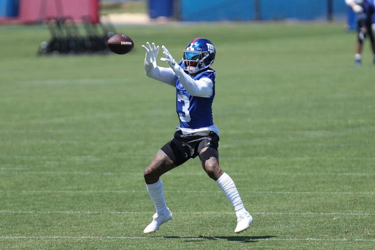 Odell Beckham Jr. makes a catch during Giants minicamp in 2026