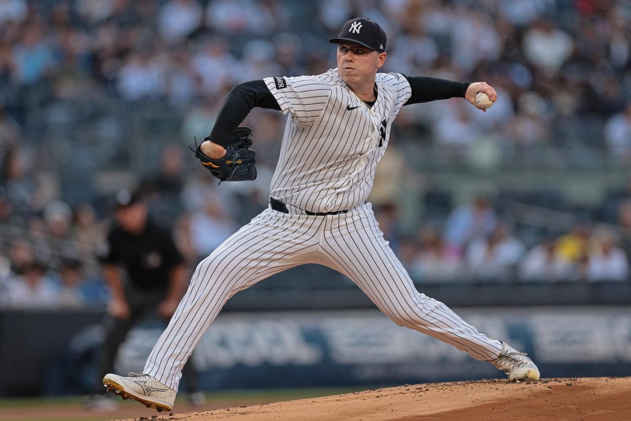 Ryan Weathers delivering a pitch for the Yankees