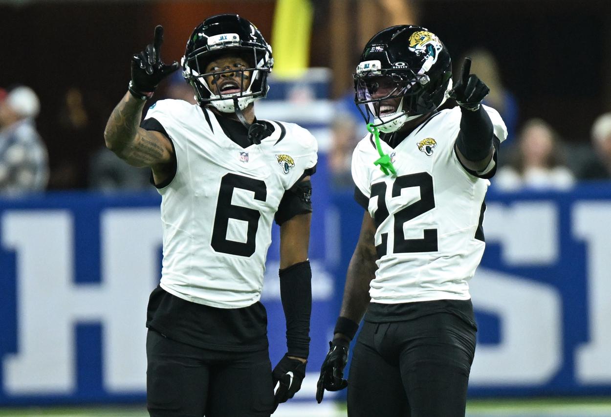 Greg Newsome II celebrates a defensive play with the Jaguars