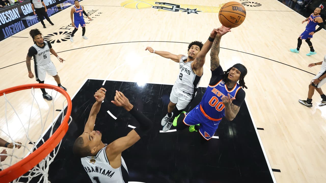 Jordan Clarkson attacking the rim for the Knicks in the NBA Finals