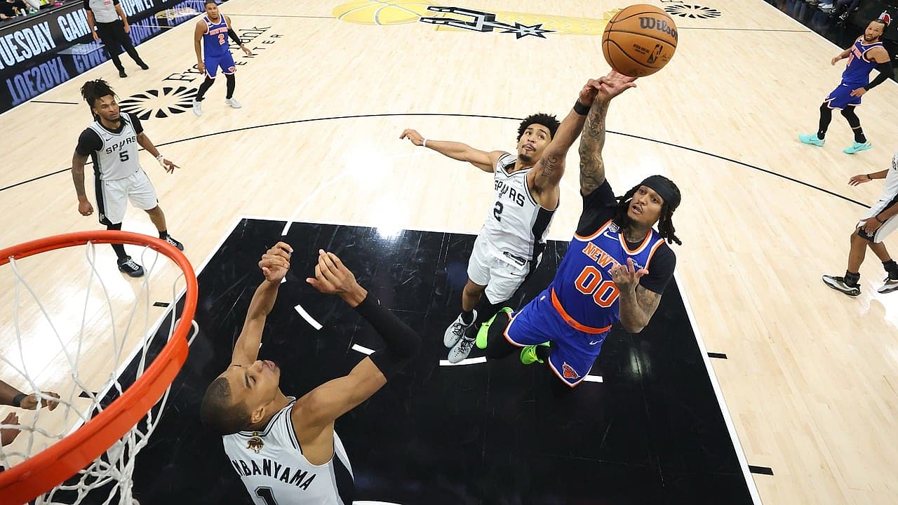 Jordan Clarkson attacking the rim for the Knicks in the NBA Finals
