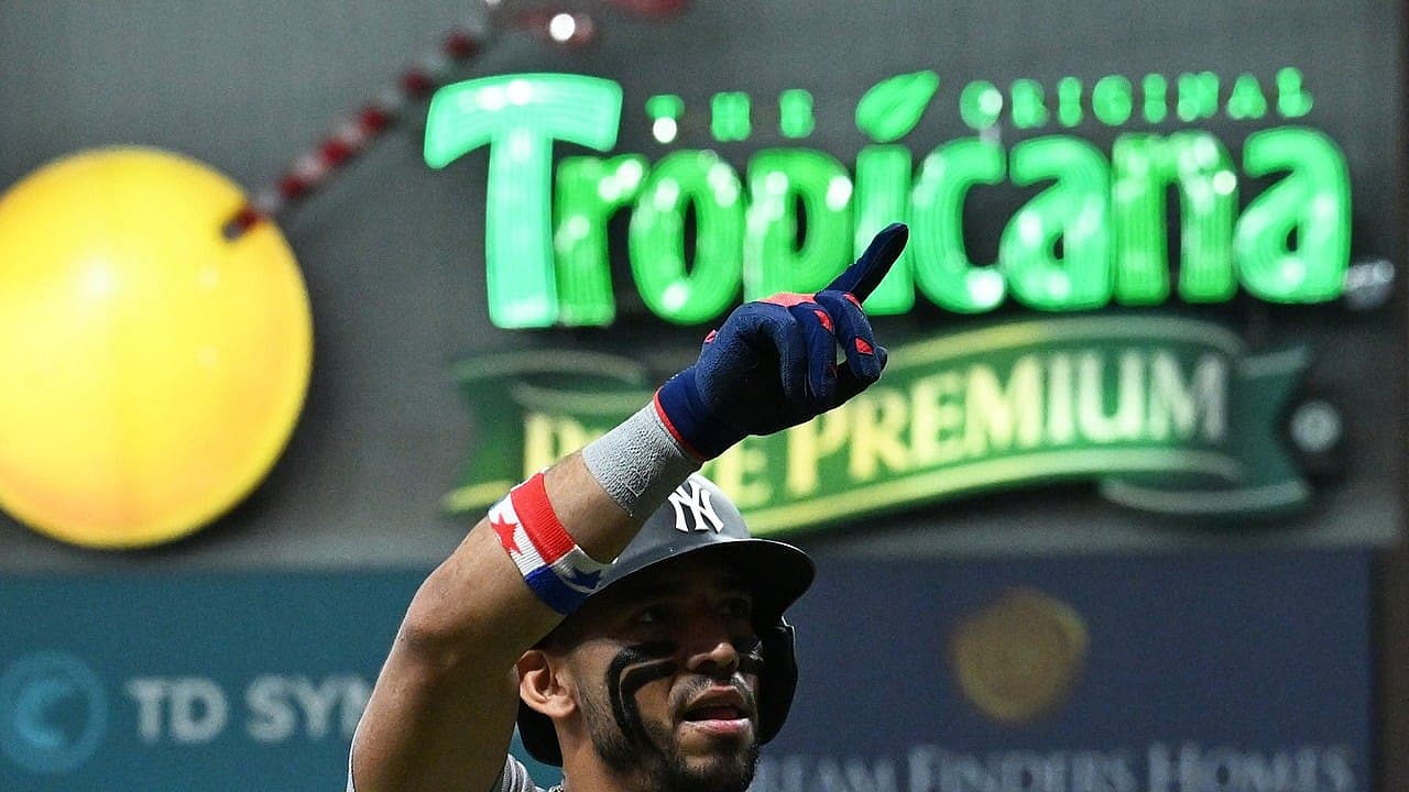 Jose Caballero celebrating during a Yankees game