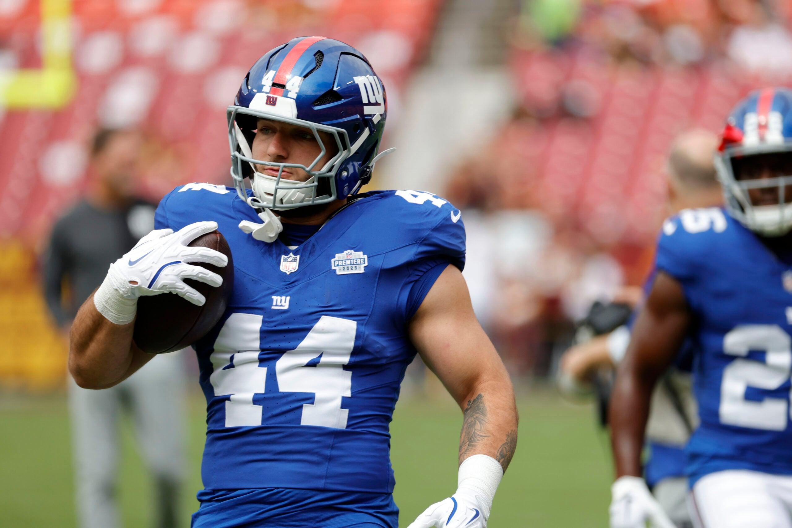 Cam Skattebo with the Giants against Washington