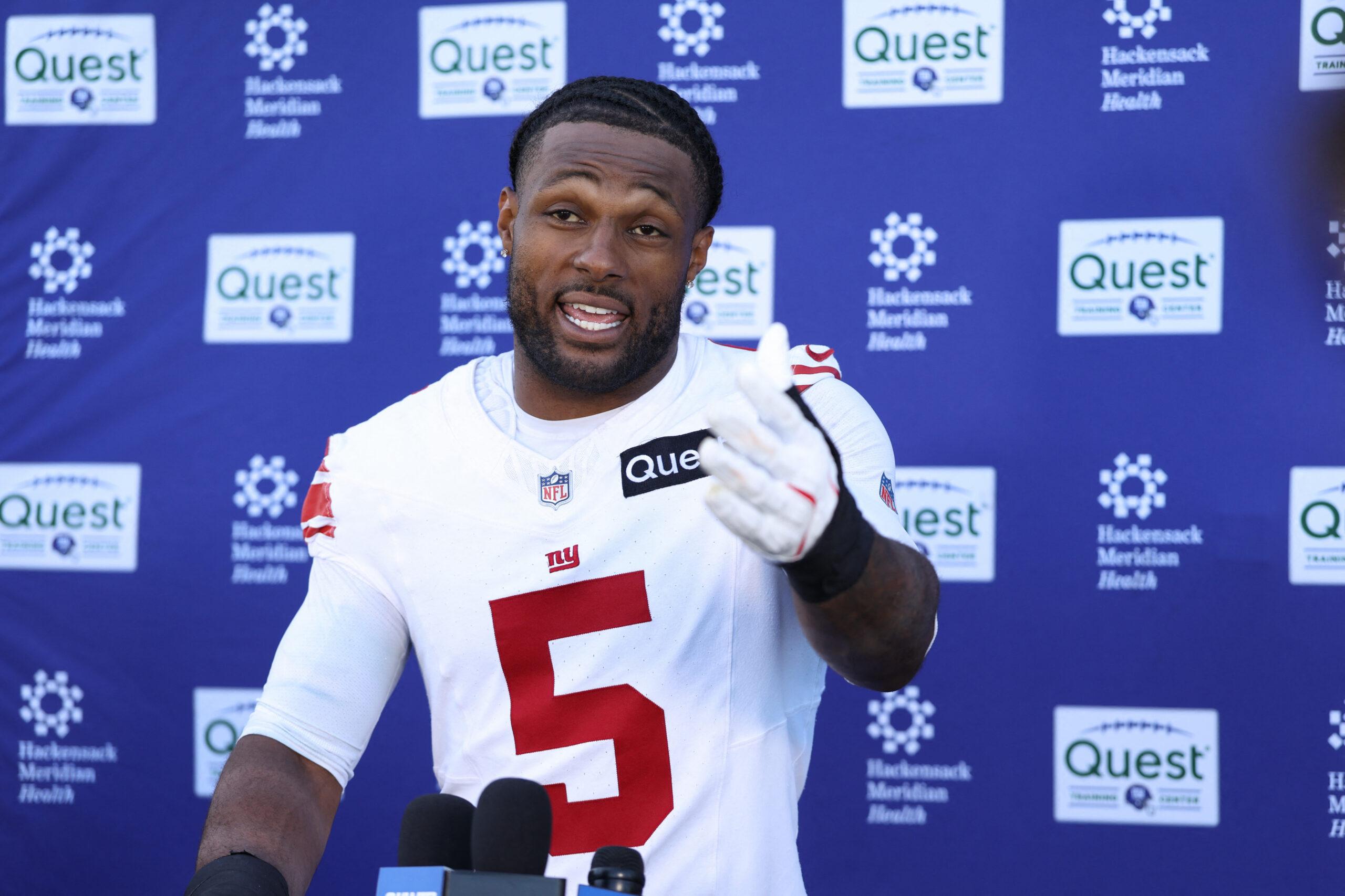 Kayvon Thibodeaux speaking after Giants minicamp