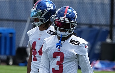 East Rutherford, NJ -- June 11, 2024 -- Deonte Banks at the NY Giants Mandatory Minicamp at their practice facility in East Rutherford, NJ.