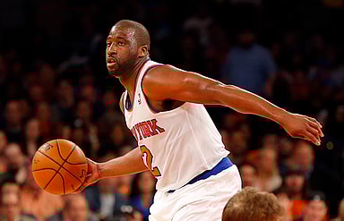 Apr 13, 2014; New York, NY, USA;  New York Knicks guard Raymond Felton (2) brings the ball up court during the second half against the Chicago Bulls at Madison Square Garden. New York Knicks defeat the Chicago Bulls 100-89. Mandatory Credit: Jim O'Connor-USA TODAY Sports