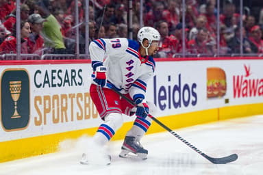 New York Rangers defenseman K'Andre Miller (79) looks to pass during the first period against the Washington Capitals at Capital One Arena