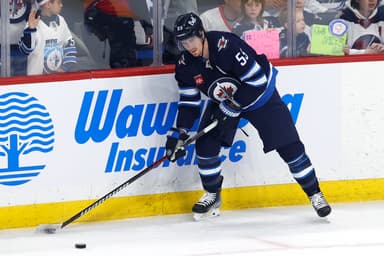 Winnipeg Jets center Mark Scheifele (55) warms up before game three of the first round of the 2023 Stanley Cup Playoffs at Canada Life Centre against the Vegas Golden Knights (New York Rangers)