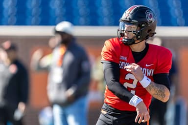 American quarterback Spencer Rattler of South Carolina (2) (New York Giants draft prospect) throws the ball during practice for the American team at Hancock Whitney Stadium