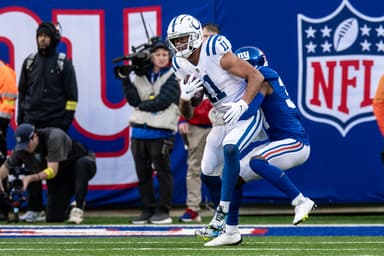 Indianapolis Colts wide receiver Michael Pittman Jr. (11) catches a pass against the New York Giants during the second half at MetLife Stadium