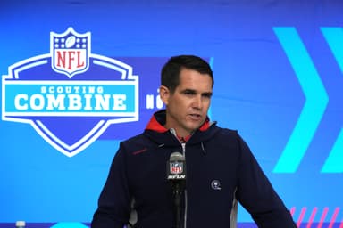New York Giants general manager Joe Schoen speaks during a press conference during the NFL Scouting Combine at Indiana Convention Center