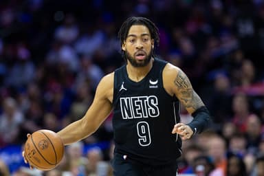 Apr 14, 2024; Philadelphia, Pennsylvania, USA; Brooklyn Nets forward Trendon Watford (9) controls the ball against the Philadelphia 76ers during the first quarter at Wells Fargo Center. Mandatory Credit: Bill Streicher-USA TODAY Sports
