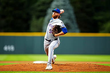 Aug 7, 2024; Denver, Colorado, USA; New York Mets starting pitcher Paul Blackburn (58) delivers a pitch in the first inning against the Colorado Rockies at Coors Field. Mandatory Credit: Ron Chenoy-USA TODAY Sports