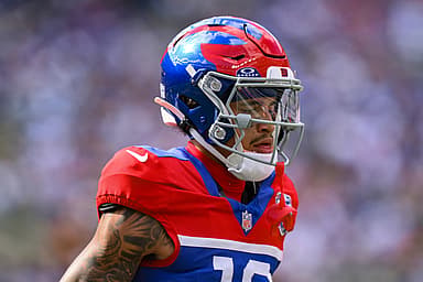 Sep 8, 2024; East Rutherford, New Jersey, USA; New York Giants wide receiver Jalin Hyatt (13) during the second half against the Minnesota Vikings at MetLife Stadium. Mandatory Credit: John Jones-Imagn Images
