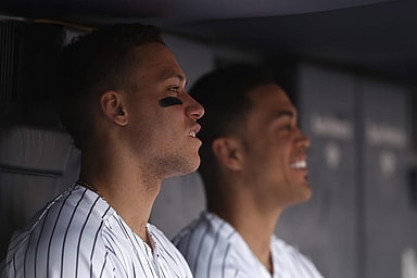 New York Yankees' Aaron Judge and Giancarlo Stanton.