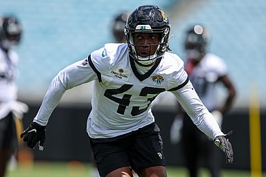 Jacksonville Jaguars defensive back Kaleb Hayes (43) participates in mandatory mini camp at TIAA Bank field (New York Giants)