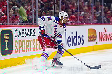 New York Rangers defenseman K'Andre Miller (79) looks to pass during the first period against the Washington Capitals at Capital One Arena