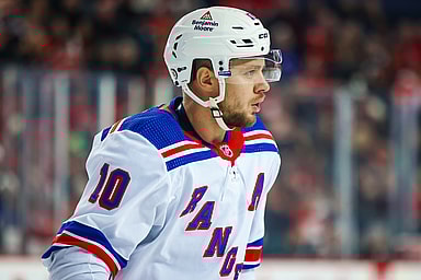 New York Rangers left wing Artemi Panarin (10) during the first period against the Calgary Flames at Scotiabank Saddledome