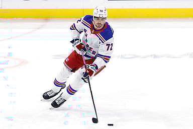 New York Rangers center Filip Chytil (72) warms up before a game against the Winnipeg Jets  at Canada Life Centre
