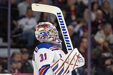 New York Rangers  goalie Igor Shesterkin (31) gets focussed in the first period against the Ottawa Senators at the Canadian Tire Centre
