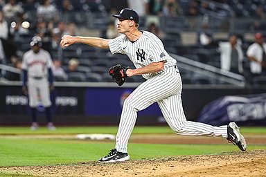 May 7, 2024; Bronx, New York, USA;  New York Yankees relief pitcher Michael Tonkin (50) pitches in the ninth inning against the Houston Astros at Yankee Stadium. Mandatory Credit: Wendell Cruz-USA TODAY Sports