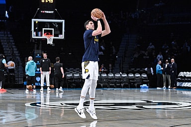 Apr 3, 2024; Brooklyn, New York, USA; Indiana Pacers forward Doug McDermott (20) warms up before a game against the Brooklyn Nets at Barclays Center. Mandatory Credit: John Jones-USA TODAY Sports