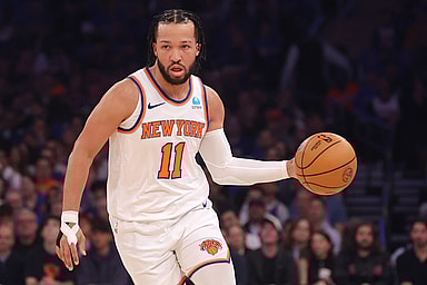 May 6, 2024; New York, New York, USA; New York Knicks guard Jalen Brunson (11) handles the ball against the Indiana Pacers during the first quarter of game one of the second round of the 2024 NBA playoffs at Madison Square Garden. Mandatory Credit: Brad Penner-USA TODAY Sports