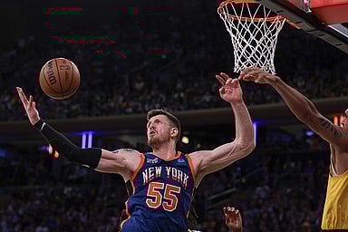 May 14, 2024; New York, New York, USA; New York Knicks center Isaiah Hartenstein (55) rebounds against Indiana Pacers forward Obi Toppin (1) during the second half during game five of the second round for the 2024 NBA playoffs at Madison Square Garden. Mandatory Credit: Vincent Carchietta-USA TODAY Sports