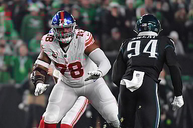 Dec 25, 2023; Philadelphia, Pennsylvania, USA; New York Giants offensive tackle Andrew Thomas (78) against the Philadelphia Eagles at Lincoln Financial Field. Mandatory Credit: Eric Hartline-USA TODAY Sports