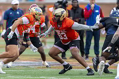 NCAA Football: NCAA Senior Bowl Practice, marcus mbow, new york giants