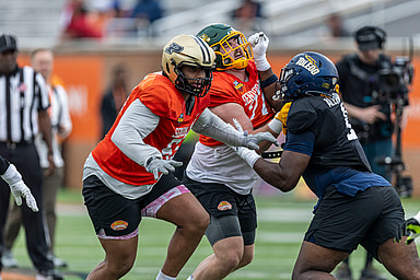 NCAA Football: NCAA Senior Bowl Practice, marcus mbow, nwq york giants