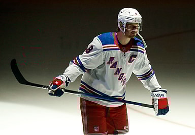 Oct 9, 2024; Pittsburgh, Pennsylvania, USA;  New York Rangers defenseman Jacob Trouba (8) takes the ice against the Pittsburgh Penguins during the first period at PPG Paints Arena. Mandatory Credit: Charles LeClaire-Imagn Images