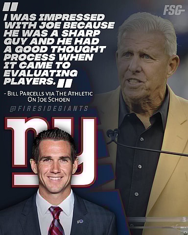 A quote from Bill Parcells on Joe Schone: “I was impressed with Joe because he was a sharp guy and he had a good thought process when it came to evaluating players.” - Bill Parcells via The Athletic