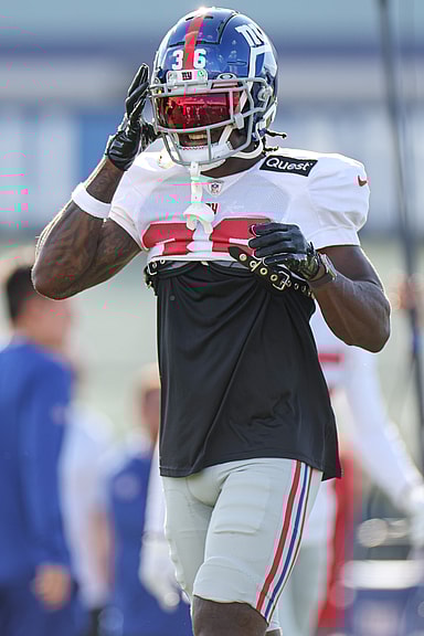 New York Giants cornerback Deonte Banks (36) during training camp at the Quest Diagnostics Training Facility