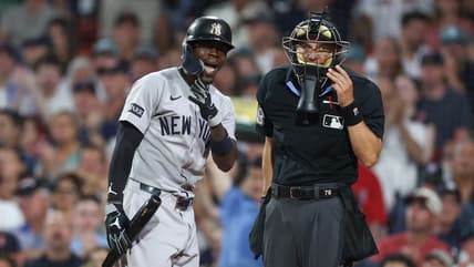 Jazz Chisholm Jr. arguing with an umpire for the Yankees