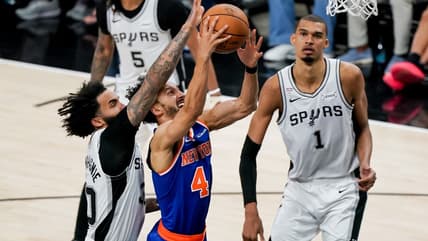 Landry Shamet shooting for the Knicks in the Finals