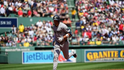 Max Schuemann rounding the bases after a Yankees home run at Fenway Park