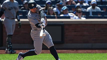 Anthony Volpe batting for the Yankees during the Subway Series