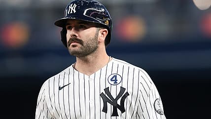 Austin Wells reacting for the Yankees at Yankee Stadium
